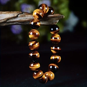 10mm Natural Grade AAAAA Yellow Tiger Stone Bracelet Crystal Stone Bracelets - Picture 1 of 5