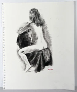 17" Vintage Pencil Drawing Young Woman Nude Body Sitting View Candace McCall XII - Picture 1 of 5