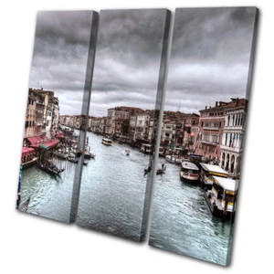 Venice Canal Scene Italy Gondola City TREBLE CANVAS WALL ART Picture Print - Picture 1 of 1