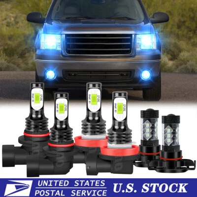 SHENKENUO Ice blue 8000K For 2007-2013 GMC Sierra 1500 Combo LED Headlight Fog Light Bulbs