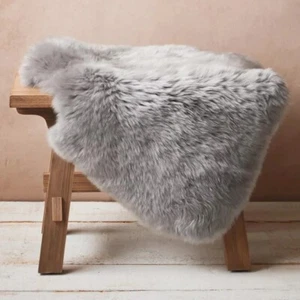 Genuine Grey Sheepskin Rug Luxury Throw Premium Silky Large 100cm - Picture 1 of 8