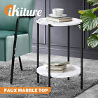 Oikiture Side End Table Coffee Sofa Bedside Nightstand Round Dual-tier Marble
