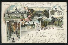 DE Gruss aus Belvedere UDB CHROMOLITH 1897 ART NOUVEAU SPLIT VIEW of TOWN