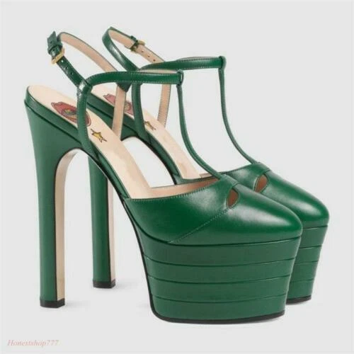 Women‘s Rivets Metal T-strap High Heel Leather Stiletto Sexy Platform Pump Shoes - Image 1 of 1