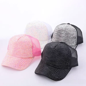 Women Rhinestone Sequins Baseball Cap Sparkly Glitter Bling Snapback Hat Mesh - Picture 1 of 22