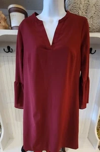 J. Crew V-Neck Flared Sleeve Tunic Dress Size M Burgundy Red Women's Size 0 XS - Picture 1 of 9