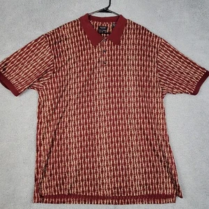 IZOD Shirt Men's XXL Maroon Biege Geometric Floral Polo Golf Short Sleeve - Picture 1 of 6