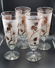 MCM Frosted Pilsner Glasses (4) & Gold Pinecones With Gold Accents