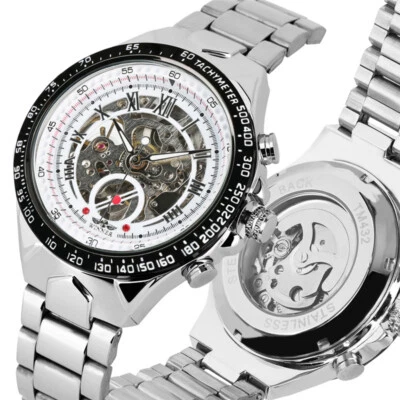 WINNER Men's Automatic Mechanical Watch Skeleton Wristwatch Stainless Steel Band - Image 1 of 4