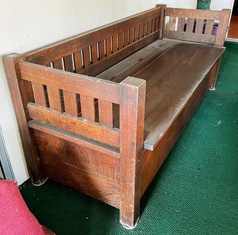 Old Antique American Mission Arts & Crafts Era Oak Sofa Storage Bench Furniture Cover