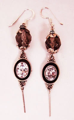 Orecchini Argento Sterling Con Sfaccettato Rock Cristallo E Fumè Perlina - Immagine 1 di 4