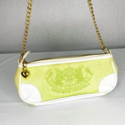 Bolso de Hombro Juicy Couture Raro Y2k Cuero Terciopelo Verde Tela Terry Baguette S Foto 1 de 4