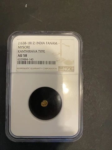 NGC AU58 Mysore,India Gold Fanam. 1638-1812AD. Kanthirava type Cover