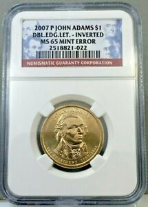 2007 $1 John Adams Dollar DOUBLED EDGE LETTERING NGC MS65 ~ INVERTED