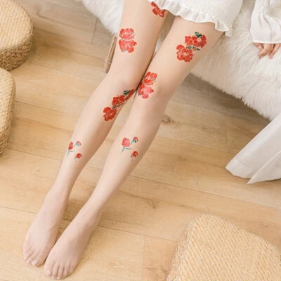 Dama Sexy Medias Florales Medias Sujetadores Pantimedias Transparente Estampado Retro Moda Foto 1 de 4