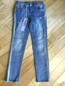 Indigo Rein Superluxe Girls Size 10 Ankle Length Denim Blue Gold Distress Jeans - Picture 1 of 6