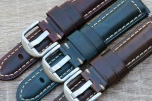 Watch Strap Genuine Calf Leather Vintage Oil Wax Padded Durable Stitch 18mm-26mm - Picture 1 of 4