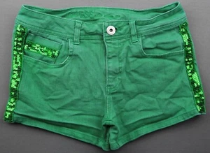 Girl's Guess Jean Shorts Mid Rise Green Embellished Glimmer Size 14 (27x2) - Picture 1 of 7