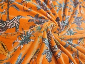 Indian Jungle Printed Soft Velvet Fabric Dress Sewing Upholstery Orange Fabric - Picture 1 of 7