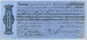 Netherlands East Indies, 1878, Vintage Cheque Order / Promissory Note - Samarang - Picture 1 of 1