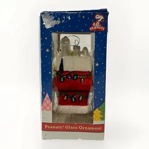Peanuts Snoopy auf Hundehütte Glas Ornament Weihnachtsbeleuchtung Sonnenaufgang Grüße - Bild 1 von 10