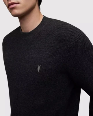 AllSaints sweater jumper adult stein crew neck ramskull mens black ivory green - Image 1 of 4