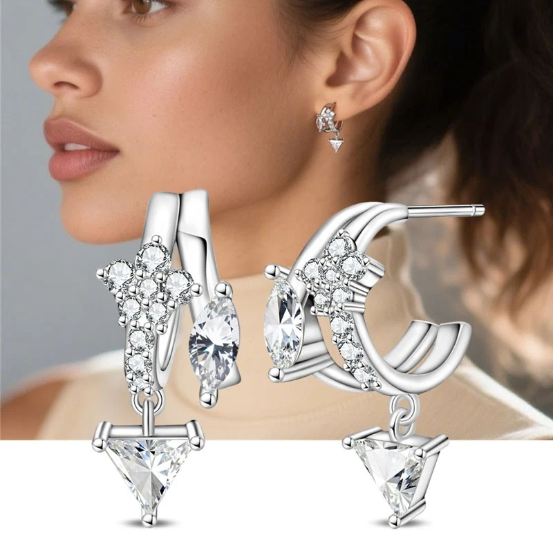 Pendientes de flecha de doble aro de plata de ley 925 KUNSIR para mujer joyas regalos Foto 1 de 1