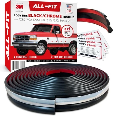 Moldura lateral de carrocería All-Fit estilo antiguo 2 pulgadas negra cromada para Ford F150 F250 F3 Foto 1 de 4