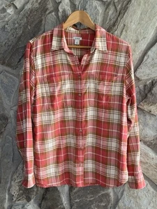 Camisa LL Bean para mujer mediana rosa crema franela a cuadros ajuste regular excursionista al aire libre - Imagen 1 de 9