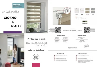 TENDE A RULLO GIORNO E NOTTE MINI RULLO PER FINESTRE O PORTE FISSAGGIO A CLIP - Immagine 1 di 4