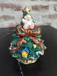 Fitz & Floyd Omnibus 1994 Árbol de Navidad Arcos y Acebo Barroco Sugar Bowl Plato - Imagen 1 de 3