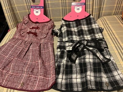 Blueberry Pet Plaid Lolita Velvet  Bow Dog Ruffle Dress Black Burgundy New - Image 1 of 4