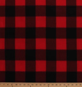 Tela polar roja negra búfalo cuadrados cuadrados estampado por yarda A511.33 - Imagen 1 de 1