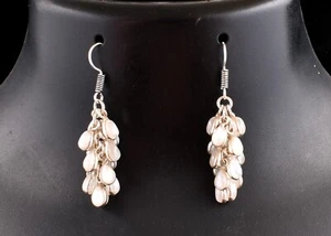 925 Sterling Silver Handmade Grapes Bunch Moonstone Dangle Antique Earrings - Picture 1 of 11