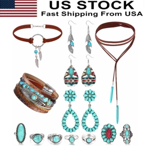 Western Jewelry for Women Bohemian Turquoise Jewelry Set Turquoise Faux Leather - Picture 1 of 10
