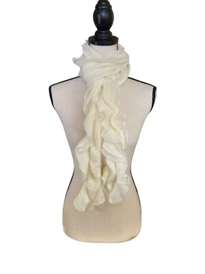 Coldwater Creek 女式围巾褶皱针织象牙白轻便极简主义波西米亚 — 第 1/4 张图片