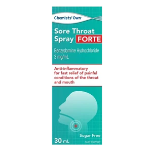 Chemists' Own Sore Throat Spray Forte 30mL Anti-Inflammatory Fast Relief - Picture 1 of 1