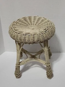 Mid-Century Wicker Rattan Vanity Stool Seat Ottoman Table Plant Stand Vintage - Picture 1 of 3
