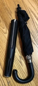 Vintage Black Nylon Leather Hook Handle Telescopic Umbrella Zipper Case Japan - Picture 1 of 8
