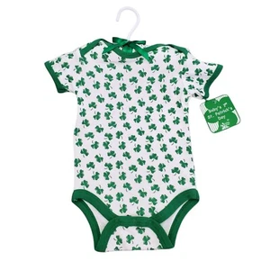 Baby’s First St. Patrick’s Day 3-6 Months Green White Lucky Charm Clovers NWT - Picture 1 of 8