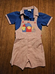 Vintage Joyeux Gamins Happy Kids Horse Barn Boys Red Striped Overalls Size 4 4T - Picture 1 of 9