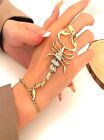 Halloween Retro Gold Scorpion Hand Chain Ring And Bracelet With Cubic Zirconia