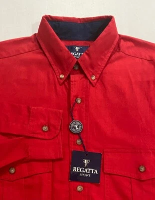 Men's Regatta Long Sleeve Button Shirt Size M Casual Dress  Pockets Red NEW - Image 1 of 4