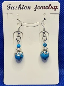 Orecchini con sfere in HOWLITE colorata argento gancio monachelle yoga reiki zen - Imagen 1 de 2