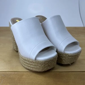 Qupid White Jute Heels 5.5 Casual Clubbing Faux Leather Chunky Platform - Picture 1 of 9