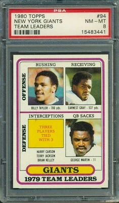 1980 TOPPS NEW YORK GIANTS TEAM LEADERS #94 PSA 8 - Image 1 of 2