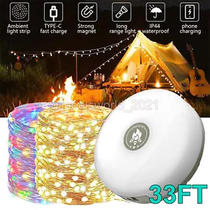 Cadena de luces USB de 33 pies recargables 3 en 1 para exterior impermeable lámpara de tienda - Imagen 1 de 9