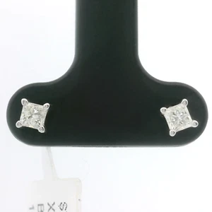 Brand New 1/3cttw Princess Cut Diamond Stud Earrings 14k White Gold - Picture 1 of 6