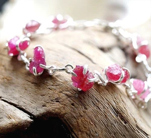 Handarbeit Armband 18,5 - 21 cm Kette Silber Rubin Rohstein Rot Schlicht Modern - Bild 1 von 8