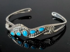 Vtg Hopi Native America Sterling Silver Turquoise Bangle Bracelet 15.9gm Superb - Picture 1 of 9